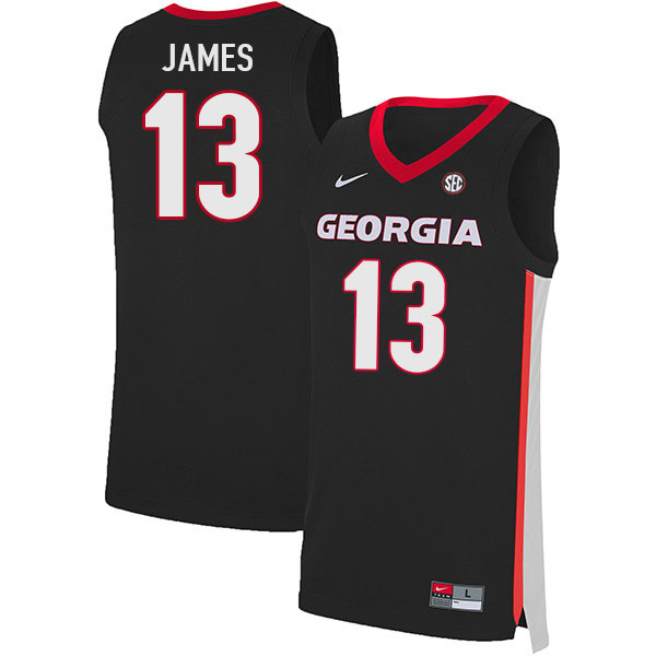 Georgia Bulldogs #13 Dylan James College Basketball Jerseys Stitched Sale-Black
